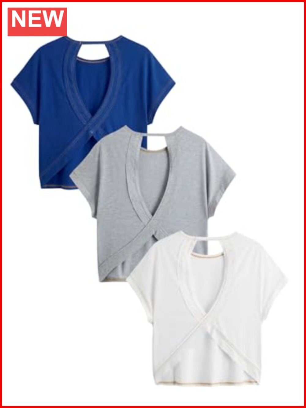 Women's 3 Pack Open Back Criss Cross Cut Out Short Sleeve Crewneck Tees